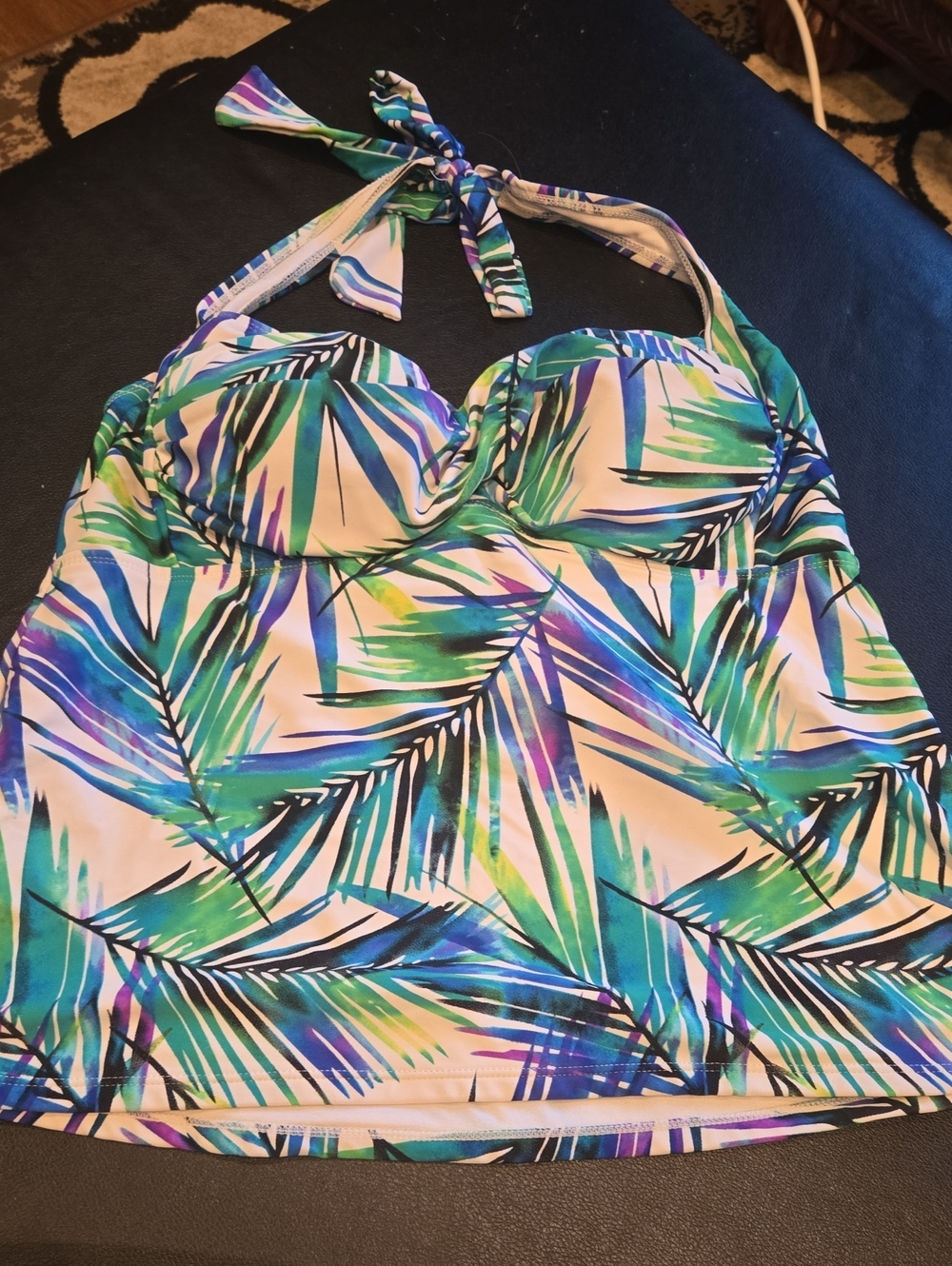 Catalina Palm Leaf Halter One-Piece - Green, Blue, White